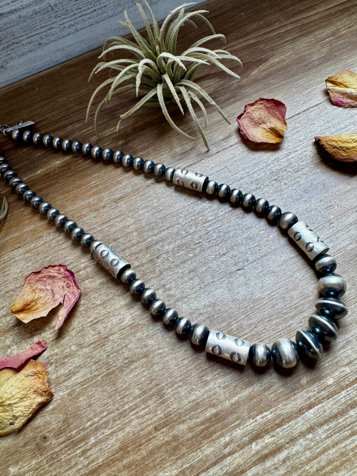 Sterling Silver Barrel Bead Necklace – 20” – Saucer & Barrel Beads