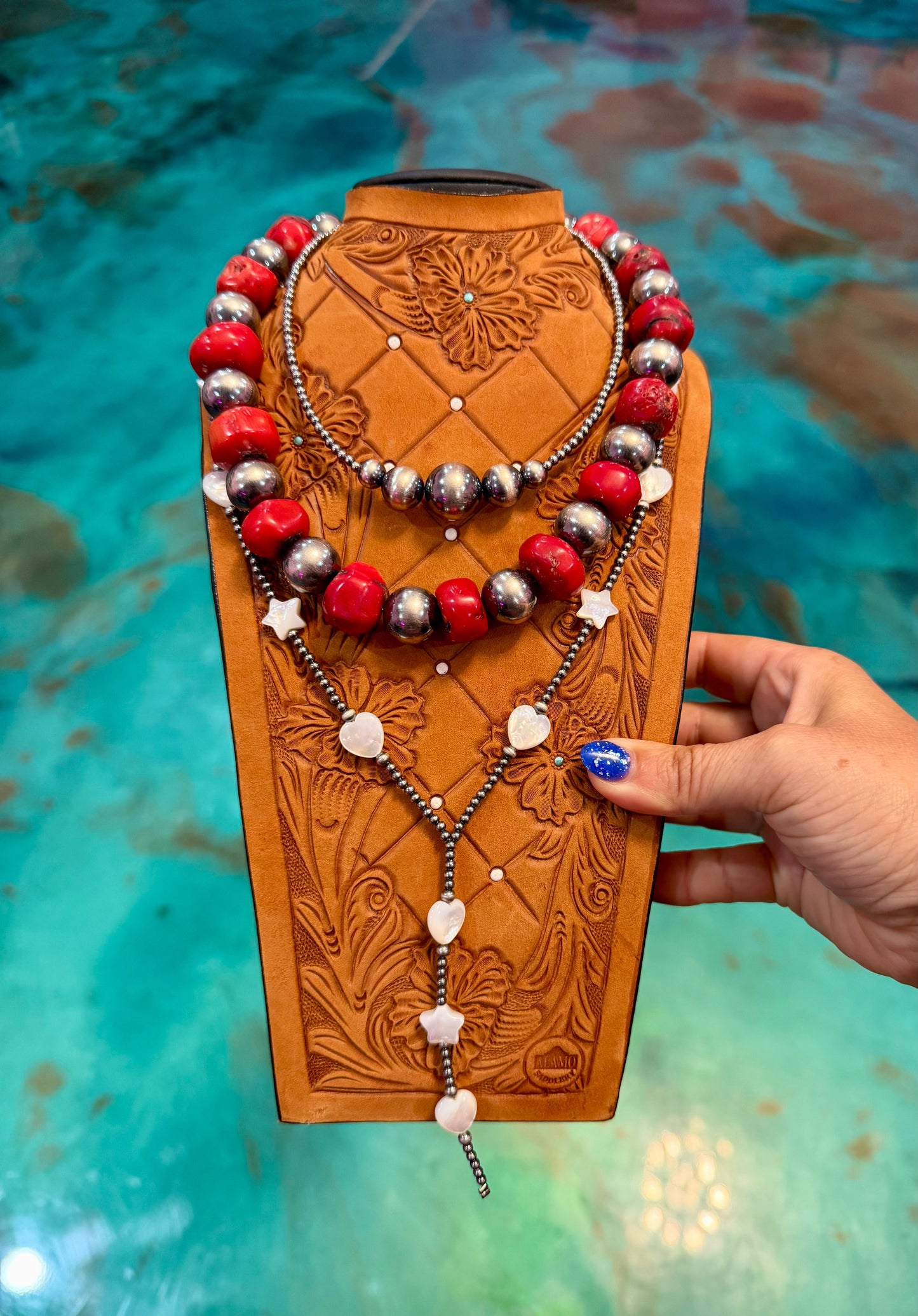Jaci Red Bamboo Coral, White Shell & Sterling Silver Pearl Necklace — Pick Your Favorite
