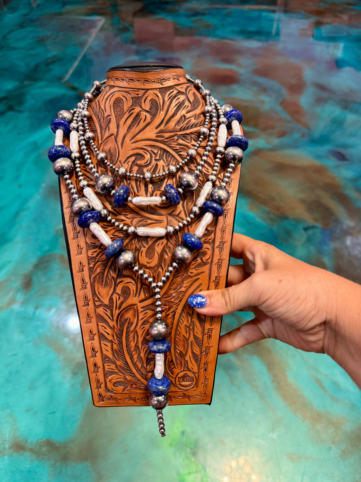 The Jaci Set – Four-Piece Sterling Silver, Lapis & Freshwater Pearl Necklace Set