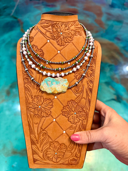 Jaci Stack – Sonoran Gold, Pink Conch & Sterling Silver Necklaces