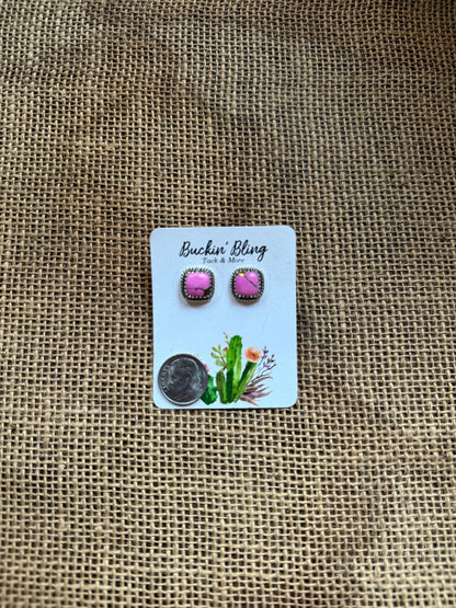Genuine Pink Cotton Candy Turquoise Earrings with Sterling Silver