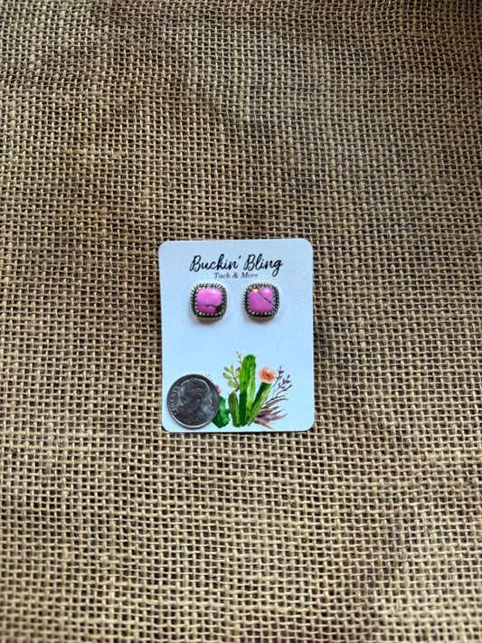 Genuine Pink Cotton Candy Turquoise Earrings with Sterling Silver
