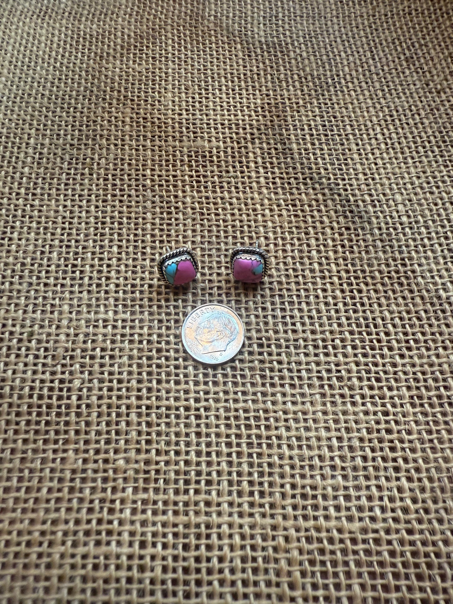 Genuine Cotton Candy Turquoise Studs Earrings With 925 Sterling Silver