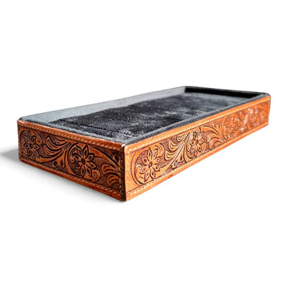 Tooled leather ring holders