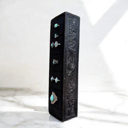 Tooled leather ring holders