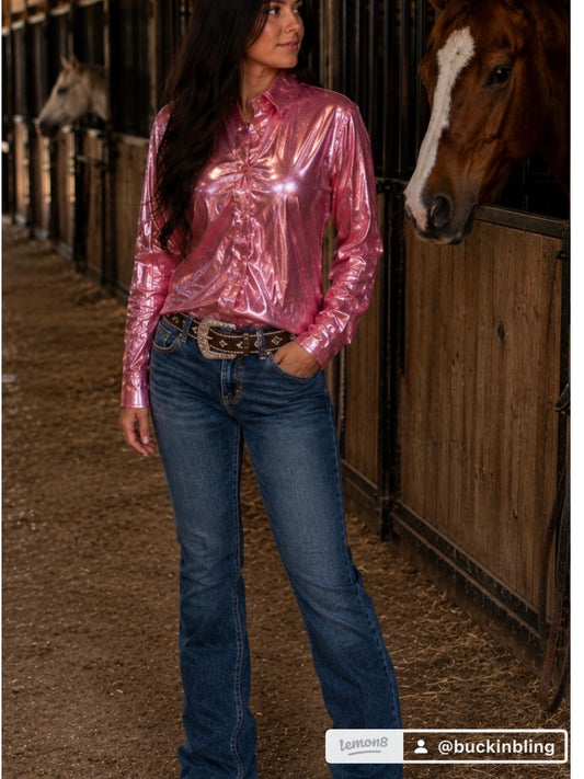 Buckin’ Bling Tack™️ Light Pink Rodeo Shirt