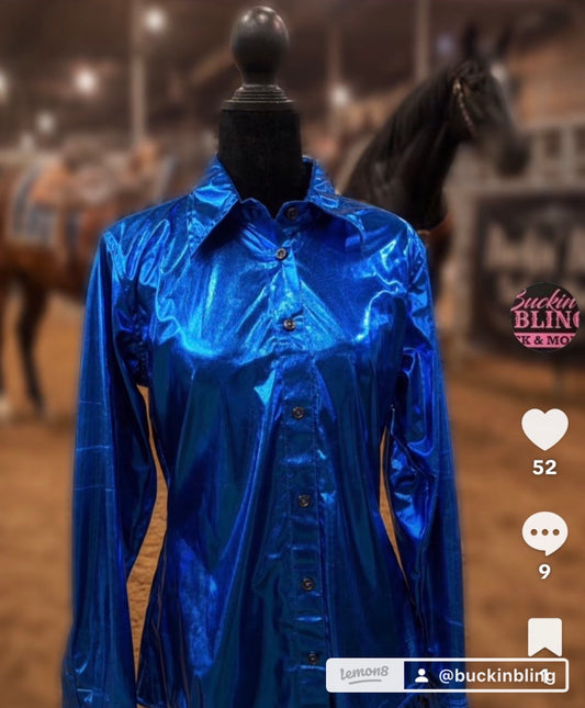 Buckin’ Bling Tack™️ Peacock Blue Rodeo Shirt