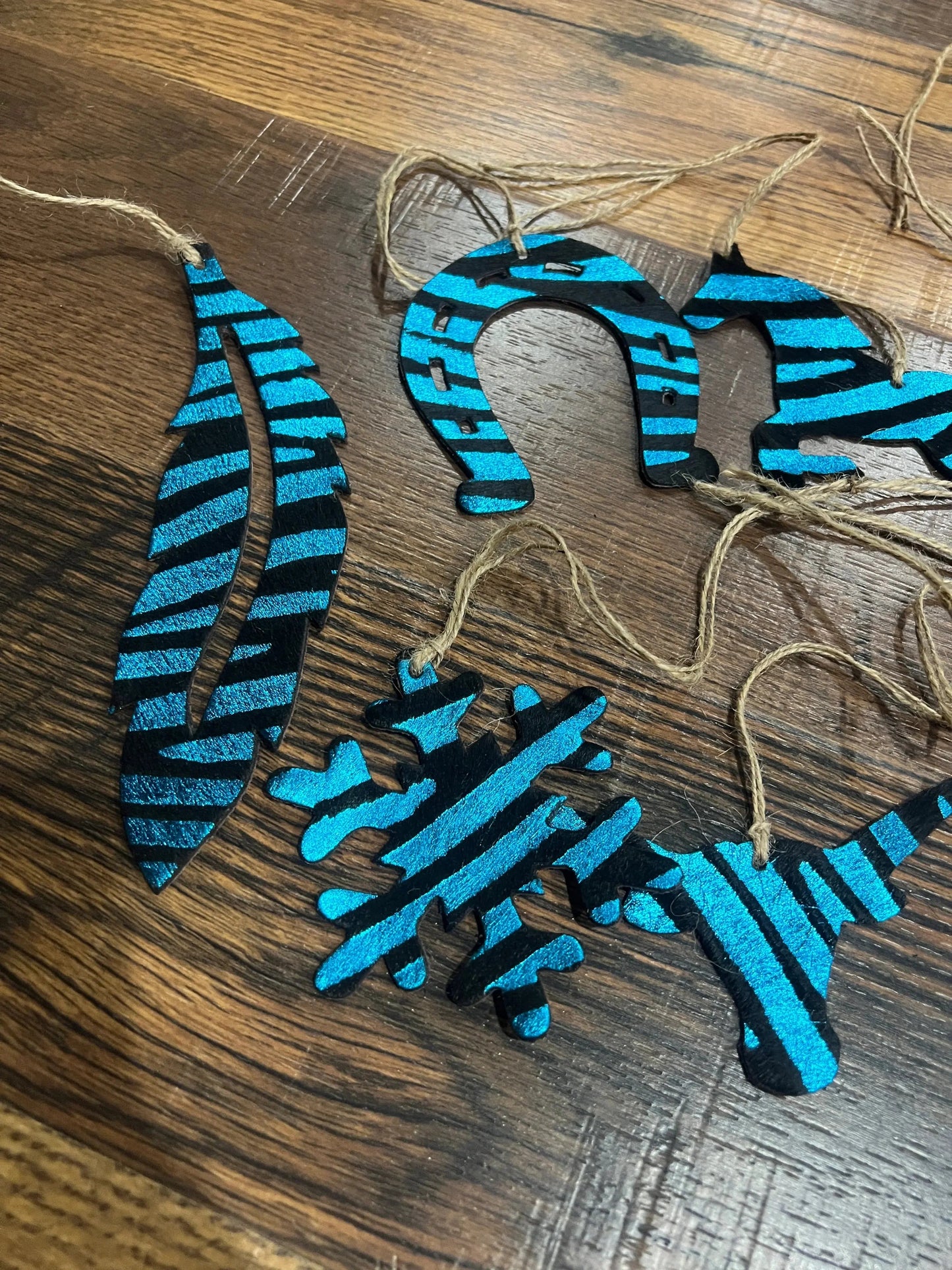 Blue Zebra Leather Cowhide  Christmas Ornament  - Sold Individually