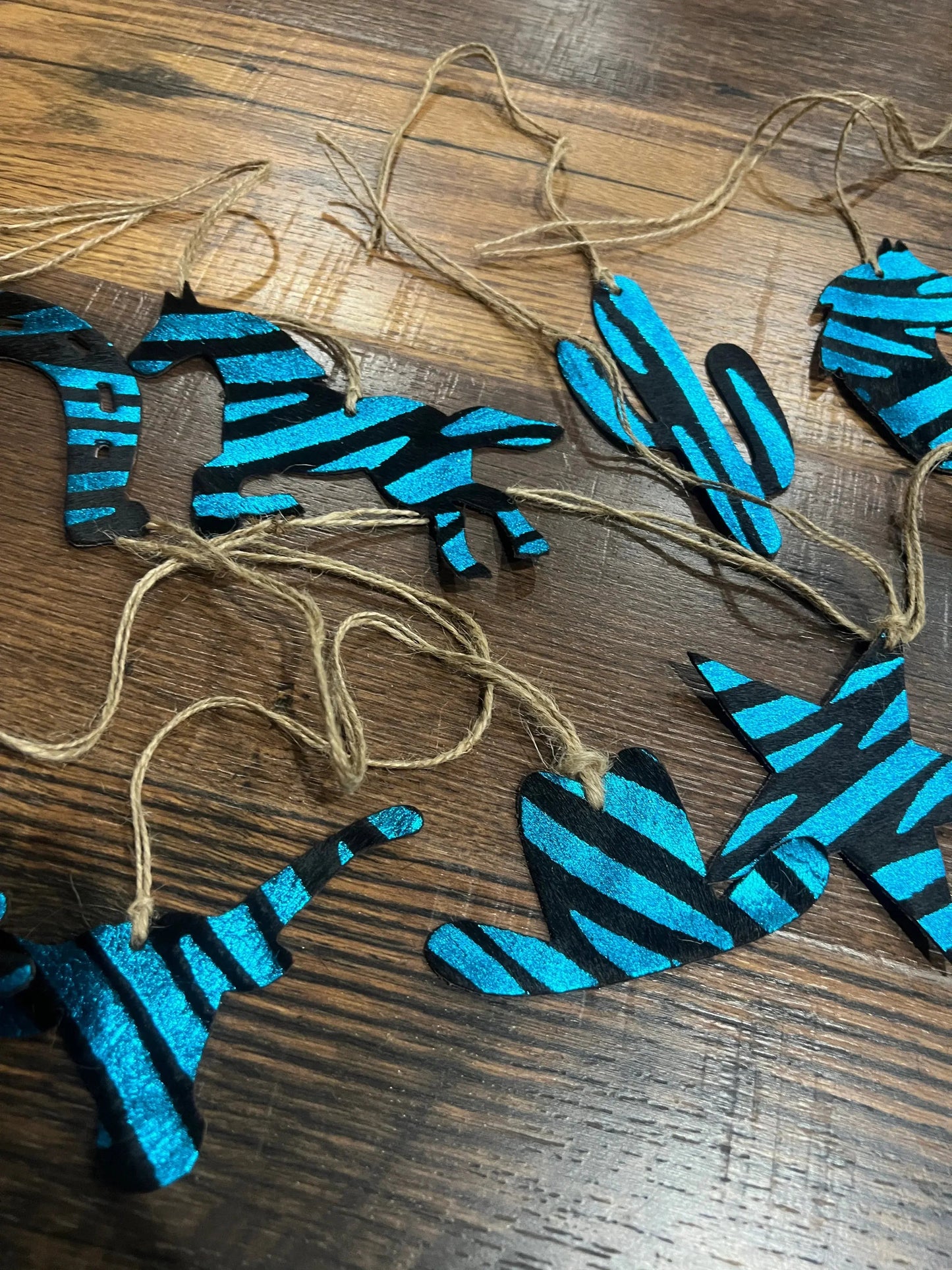 Blue Zebra Leather Cowhide  Christmas Ornament  - Sold Individually