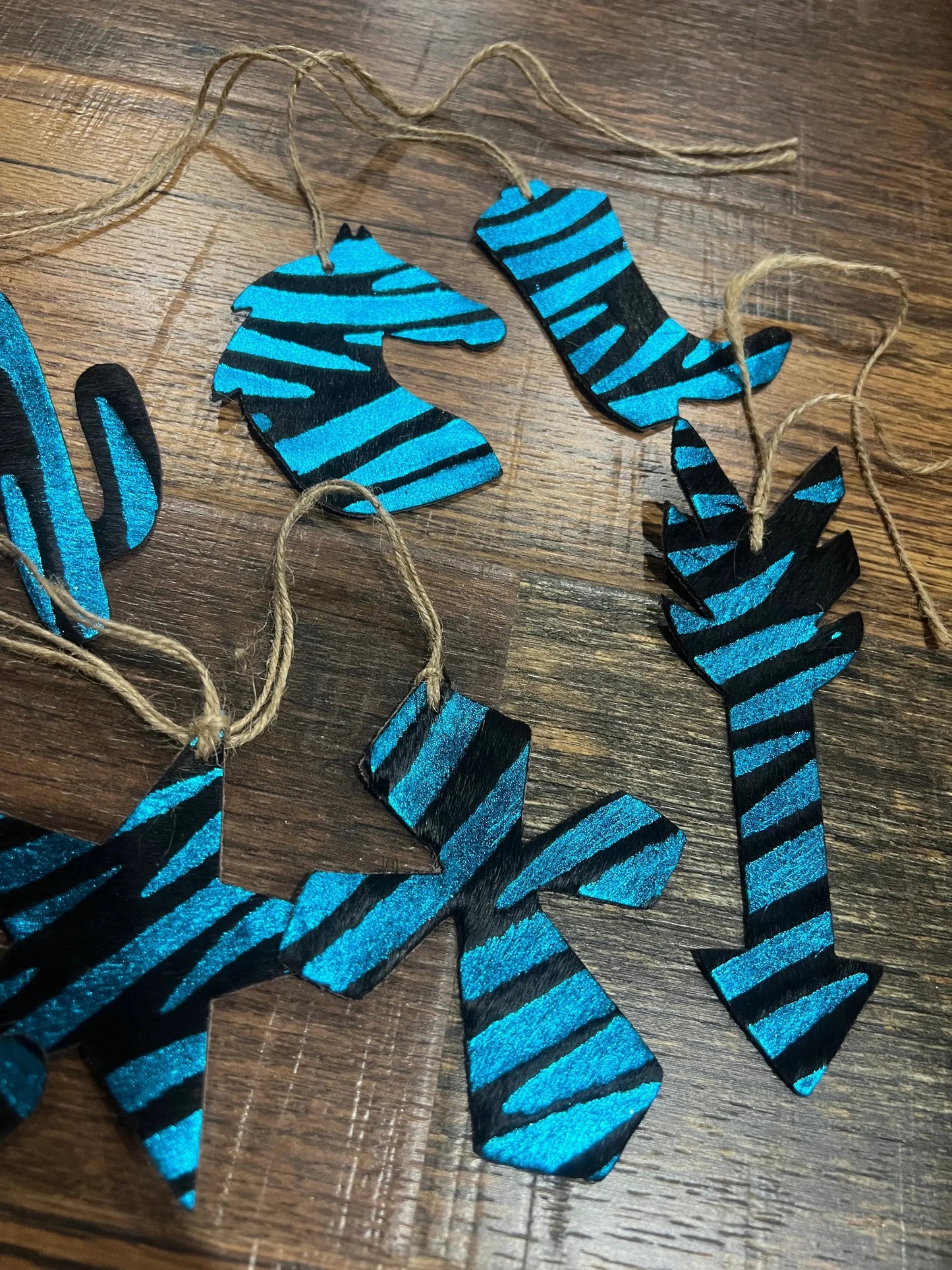 Blue Zebra Leather Cowhide  Christmas Ornament  - Sold Individually