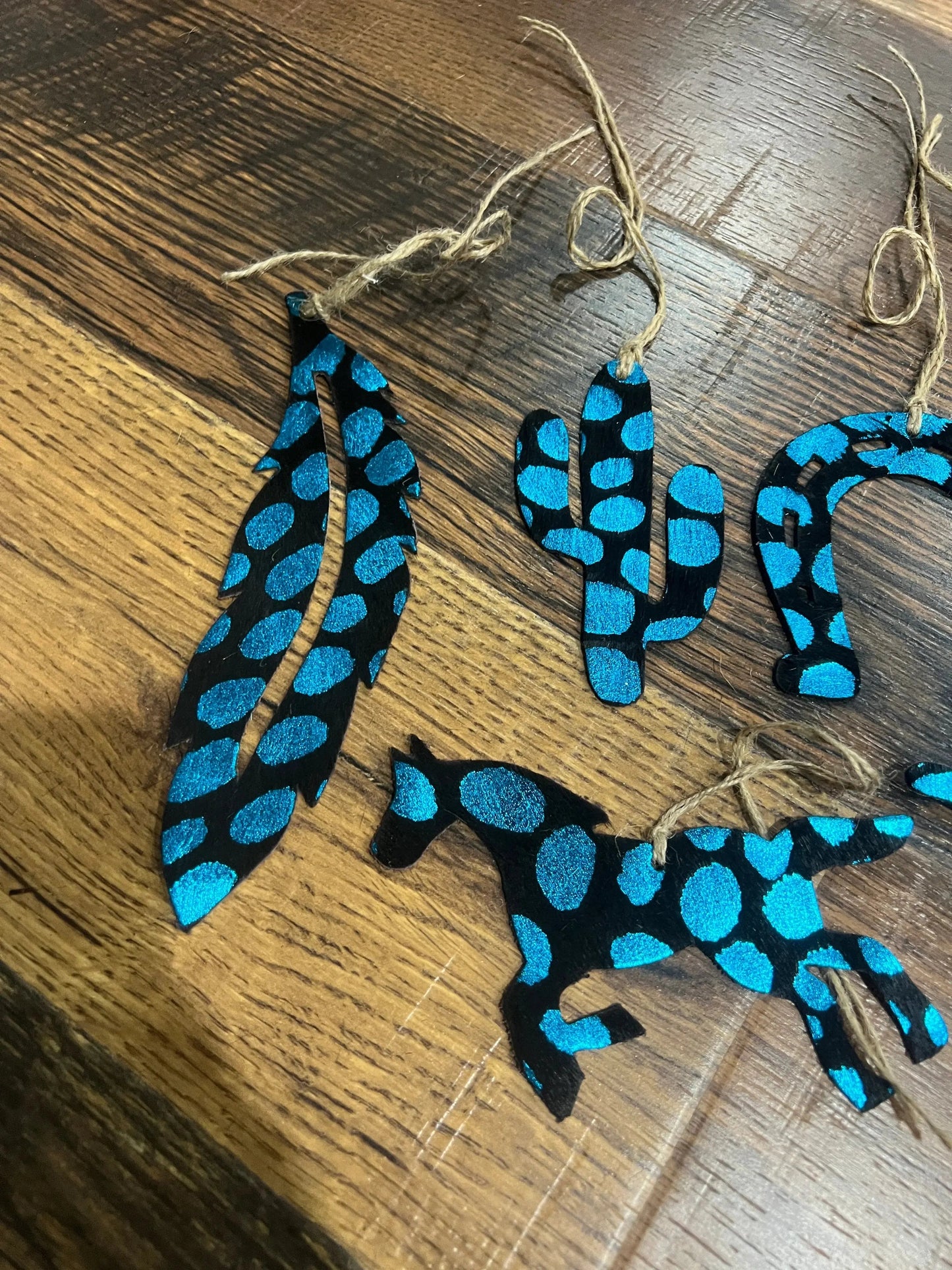 BLUE SPOTTED  Leather Cowhide  Christmas Ornament - Sold Individually