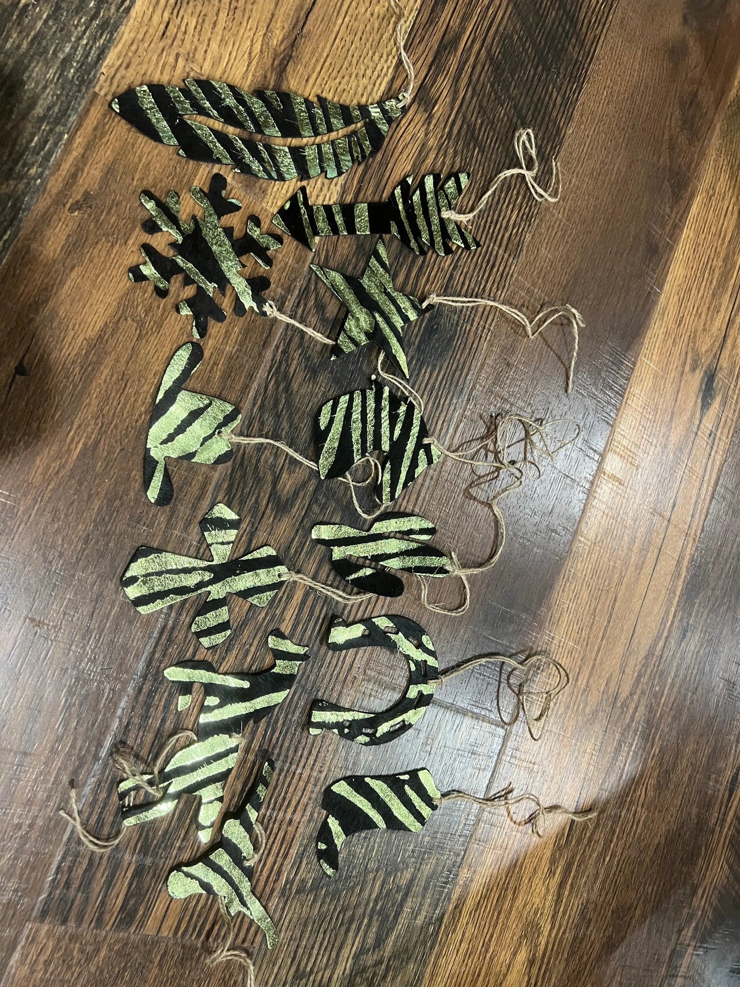 Green Zebra Leather Cowhide  Christmas Ornament - Sold Individually