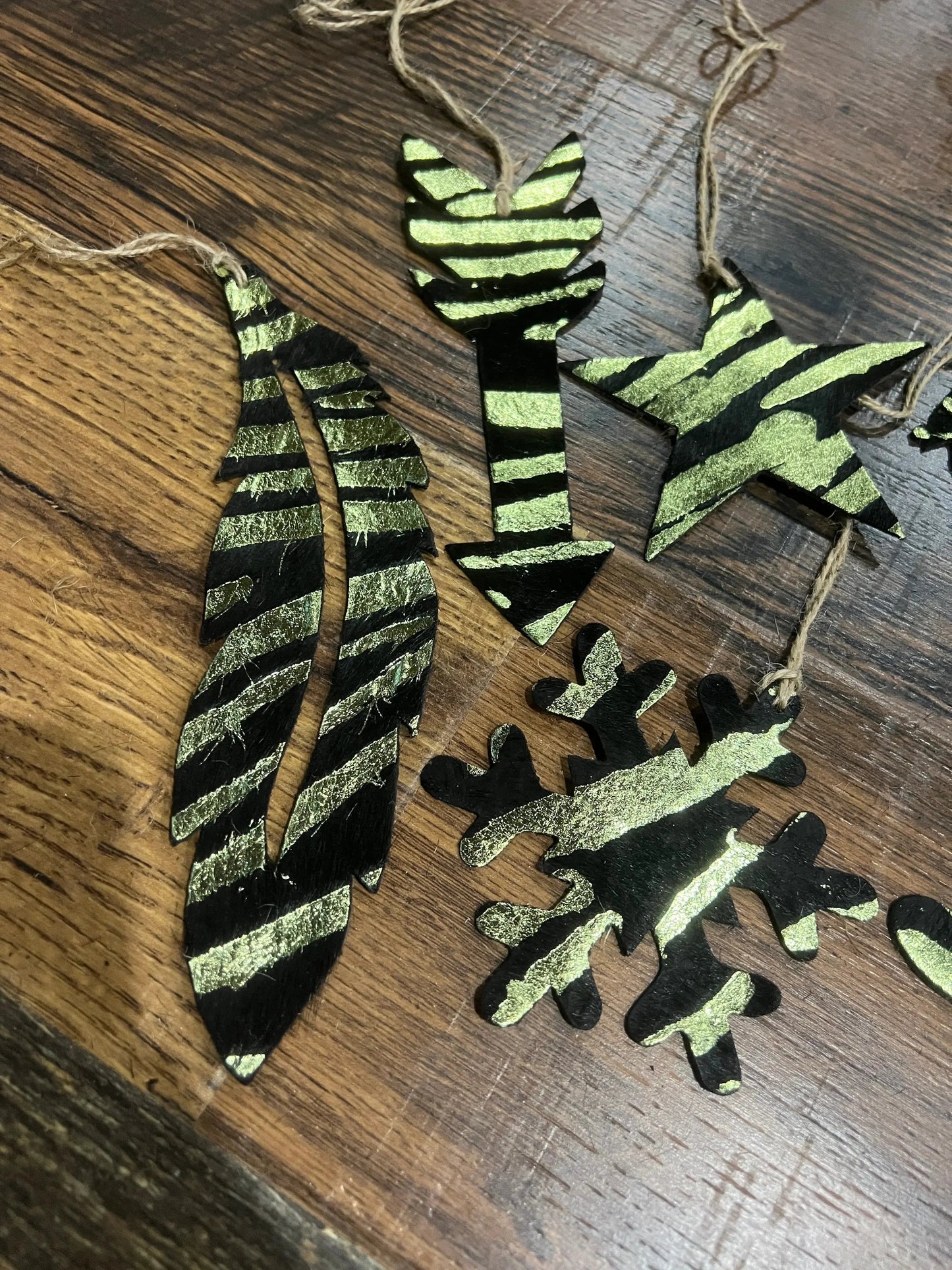 Green Zebra Leather Cowhide  Christmas Ornament - Sold Individually
