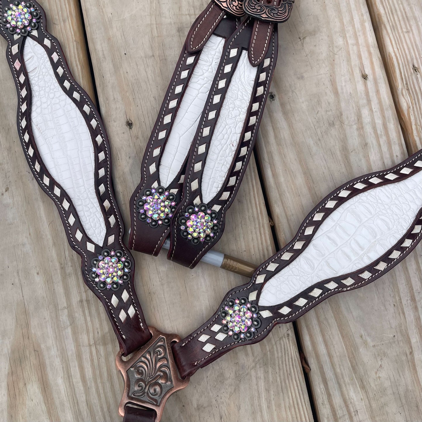 READY TO SHIP Western Tack Set - White with Buck Stitch (BHT040)