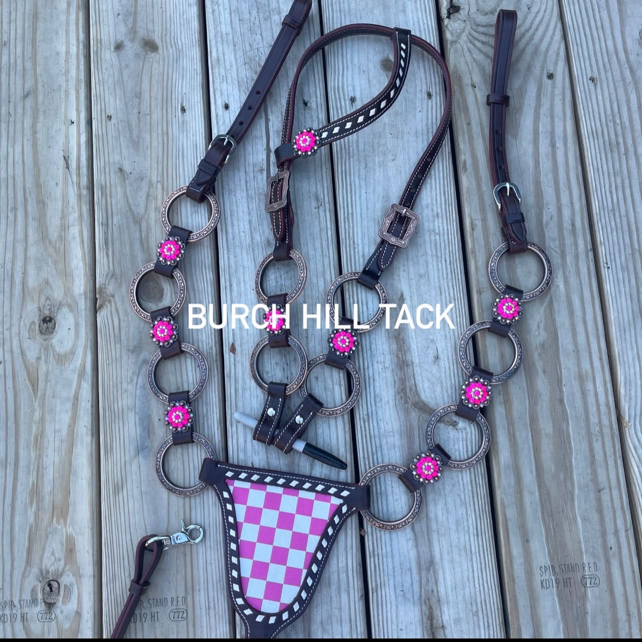 READY TO SHIP Western Tack Set - Hot Pink & White, Ring Style (BHT029)