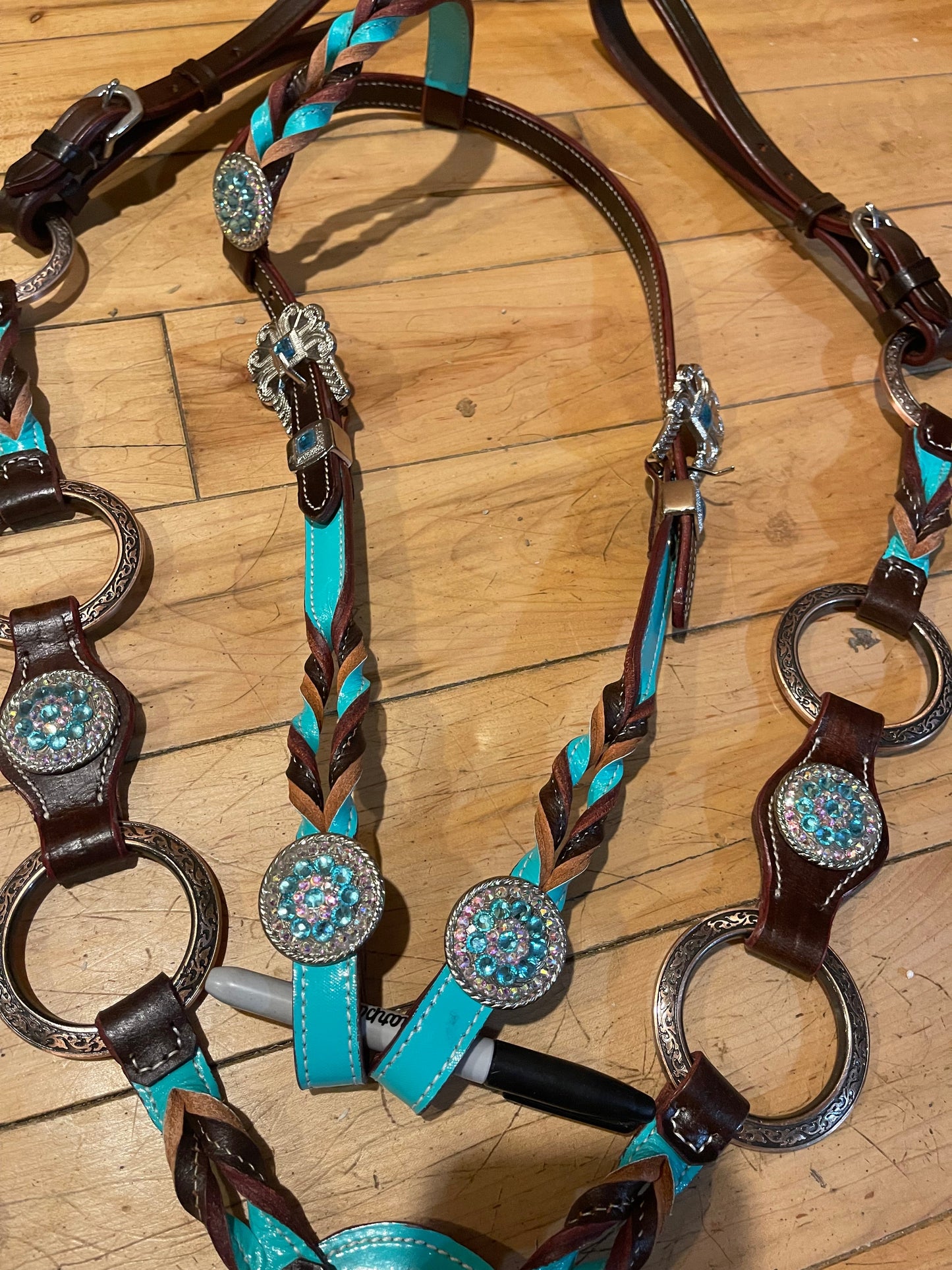 Western Tack Set - Turquoise Braided, Ring Style (BHT016)