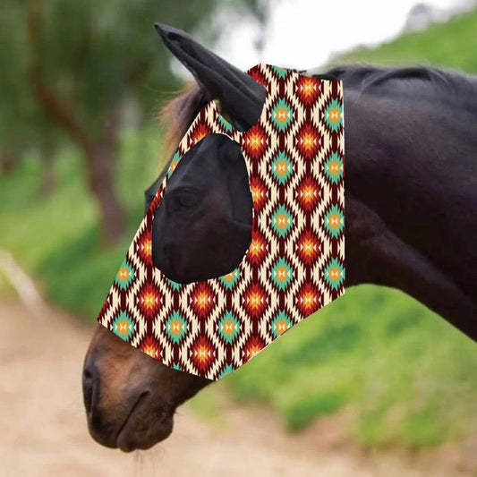 Red Aztec Horse Lyrca Fly Mask