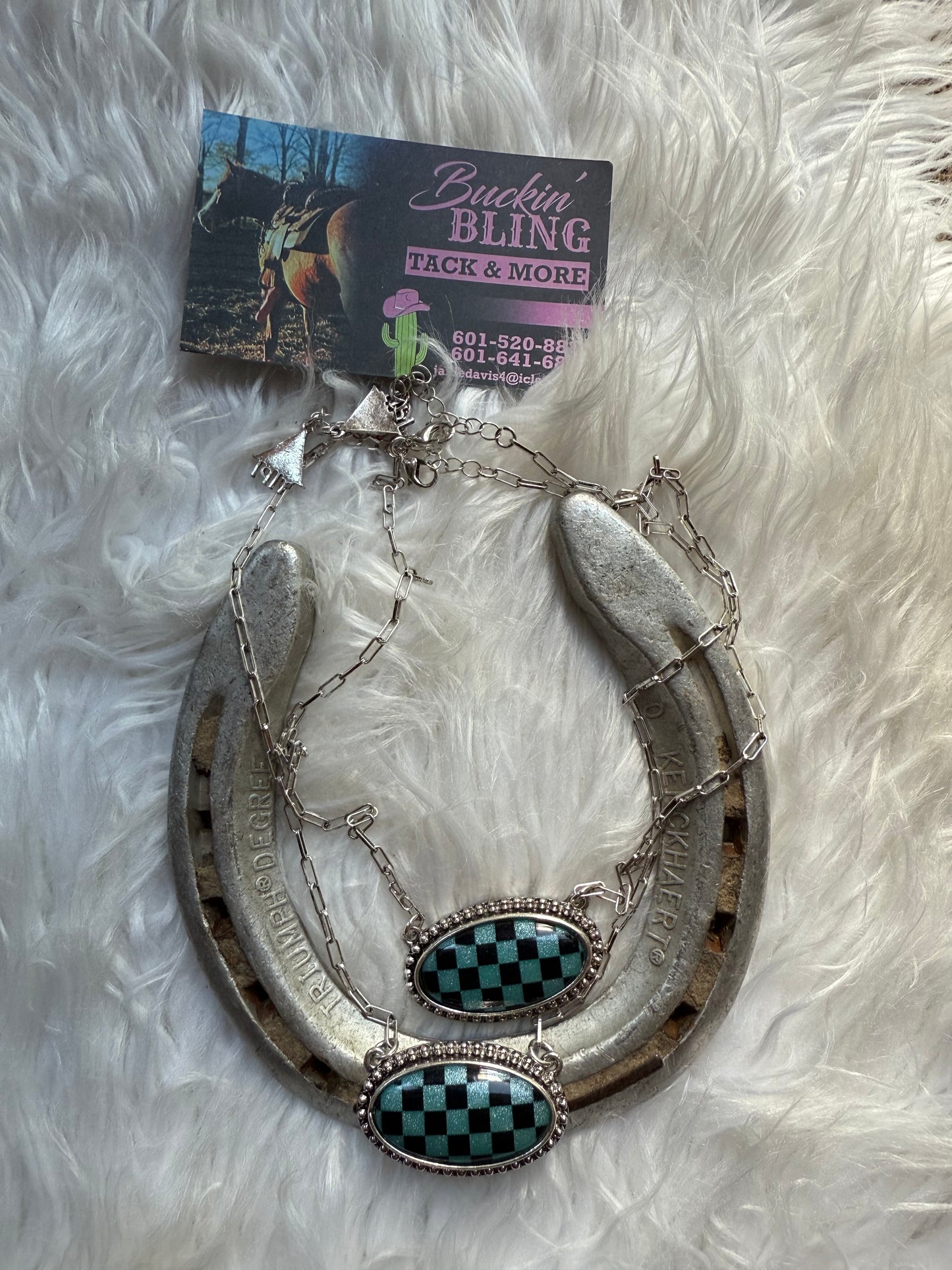 Blue/Black Checkered Necklace