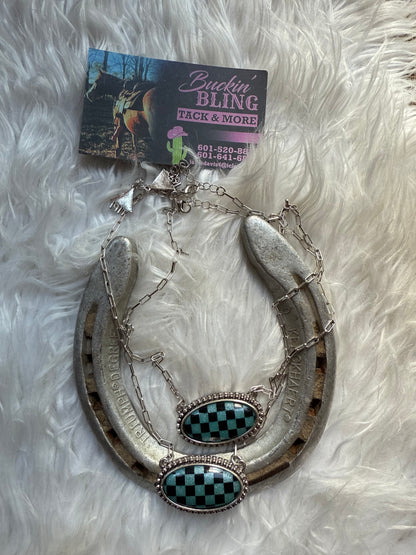 Blue/Black Checkered Necklace