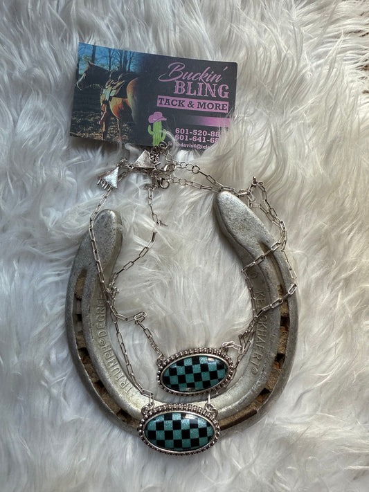 Blue/Black Checkered Necklace