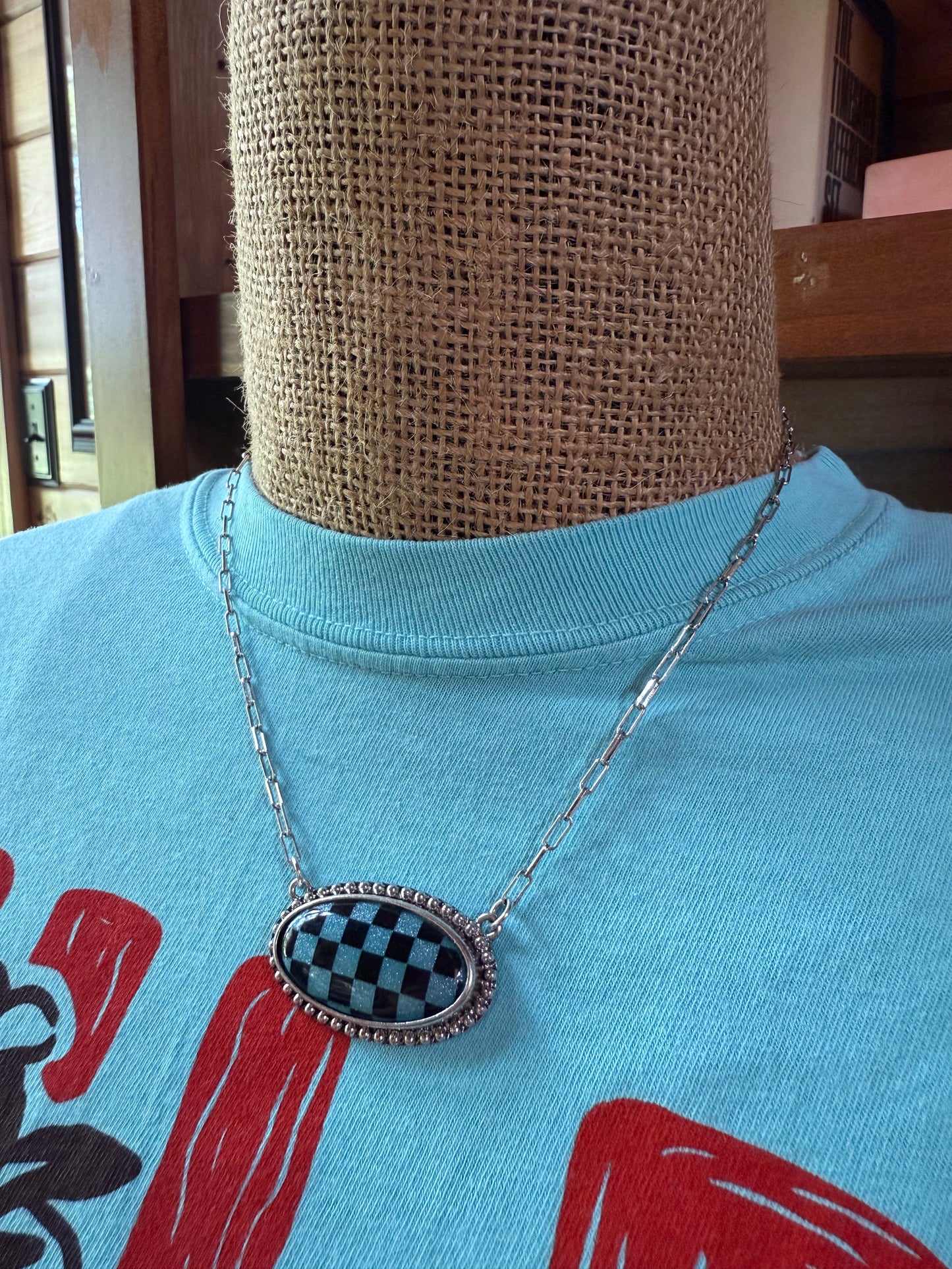 Blue/Black Checkered Necklace
