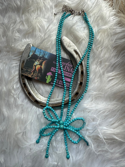 Solid Blue Bow Necklace