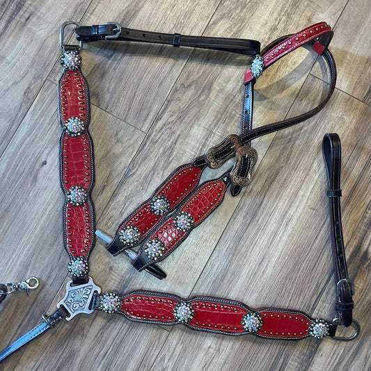 READY TO SHIP Red Aligator texture Western tack set (BHT010)