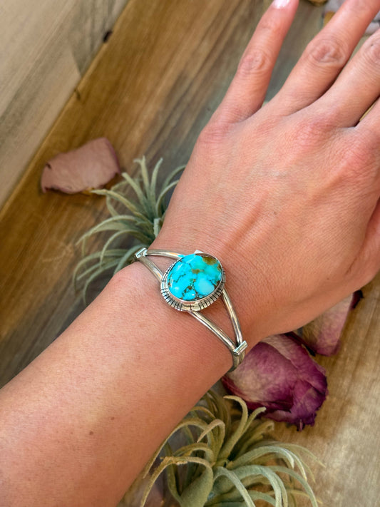 Sterling Silver Turquoise Cuff Bracelet – Small Wrist Friendly