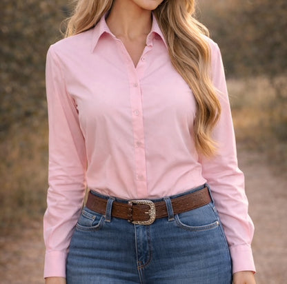 Black Crystal Turn & Burn Button-Up Rodeo Shirt -Pink