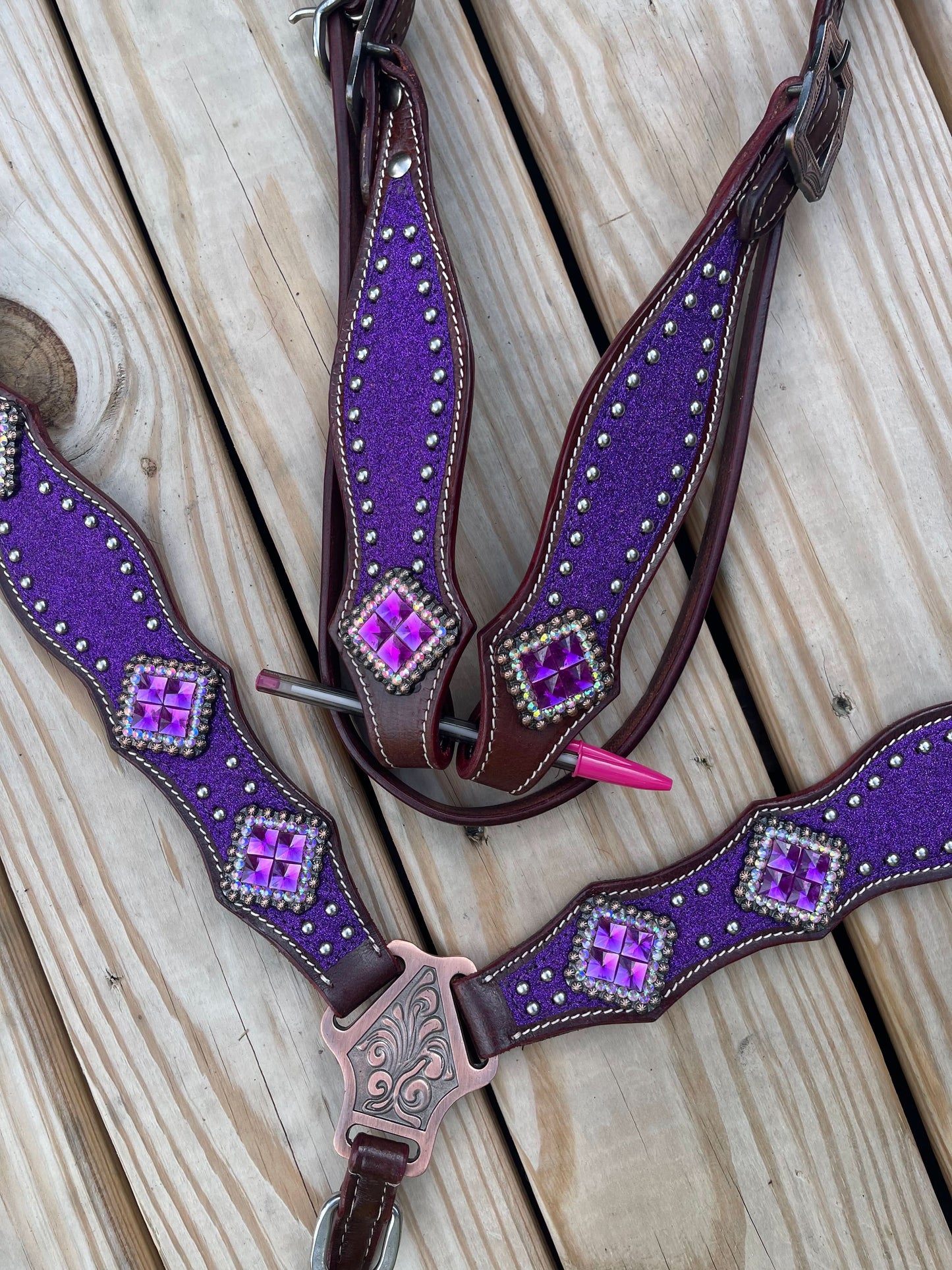 READY TO SHIP Western Tack Set - Purple Glitter with Browband Headstall (BHT013)
