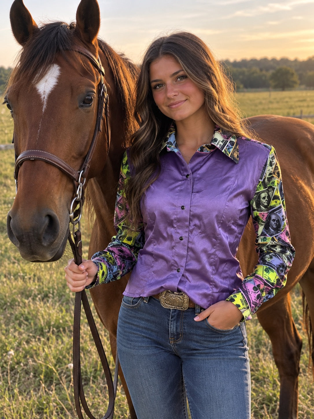 Buckin' Bling Purple Money Rodeo Shirt