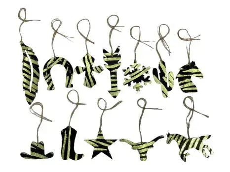 Green Zebra Leather Cowhide  Christmas Ornament - Sold Individually