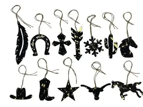 Gold/Black Acid Wash Leather Cowhide  Christmas Ornament - Sold Individually
