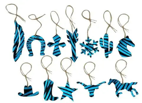 Blue Zebra Leather Cowhide  Christmas Ornament  - Sold Individually