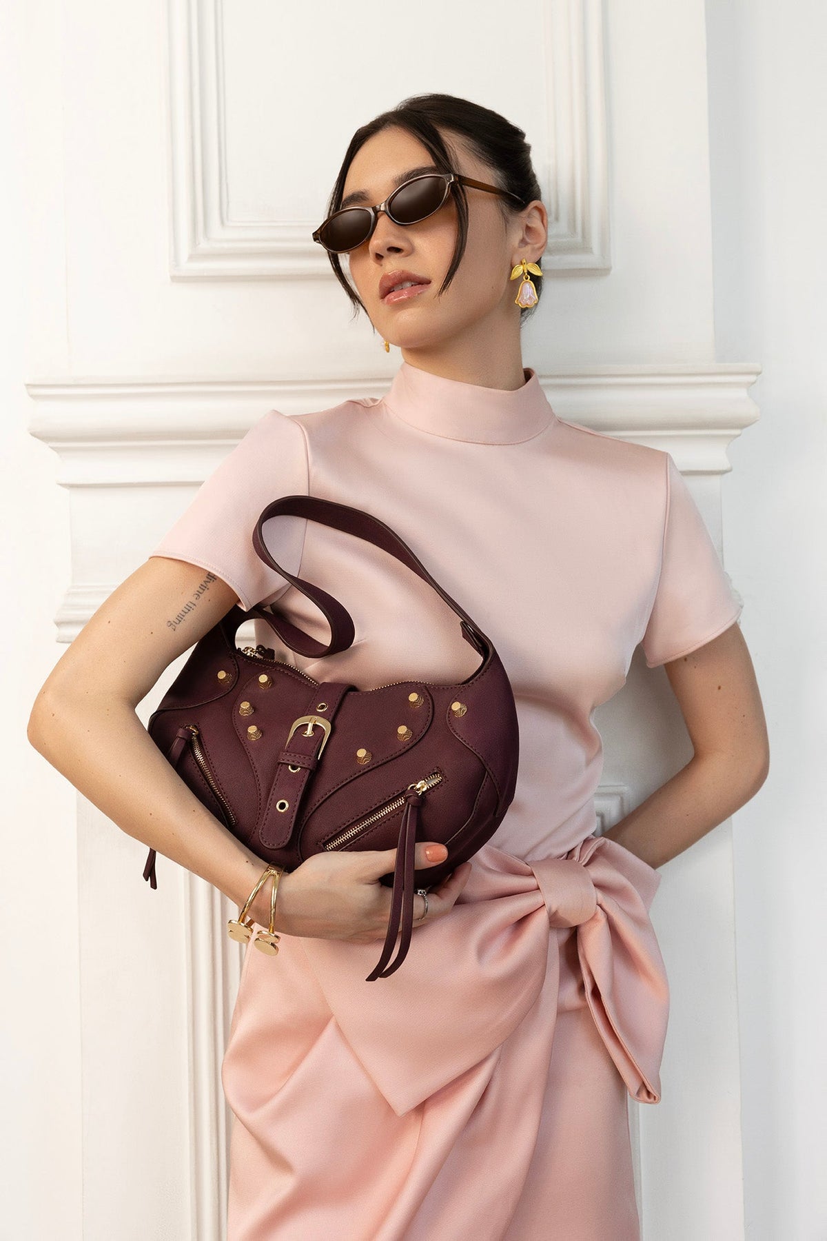 Mira & Moss Ravenne Studded Shoulder Bag - Garnet