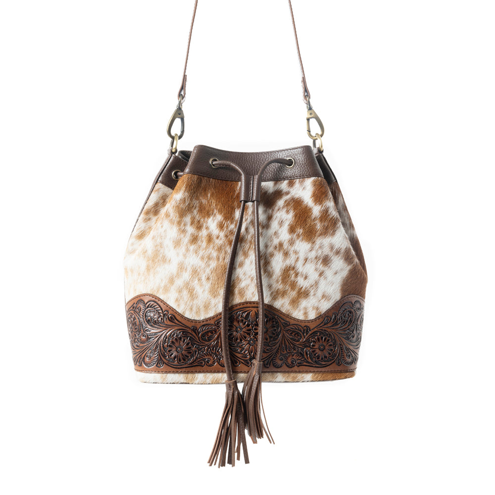 Rustlerâ€™s Charm Handtooled Bucket Bag in Brown