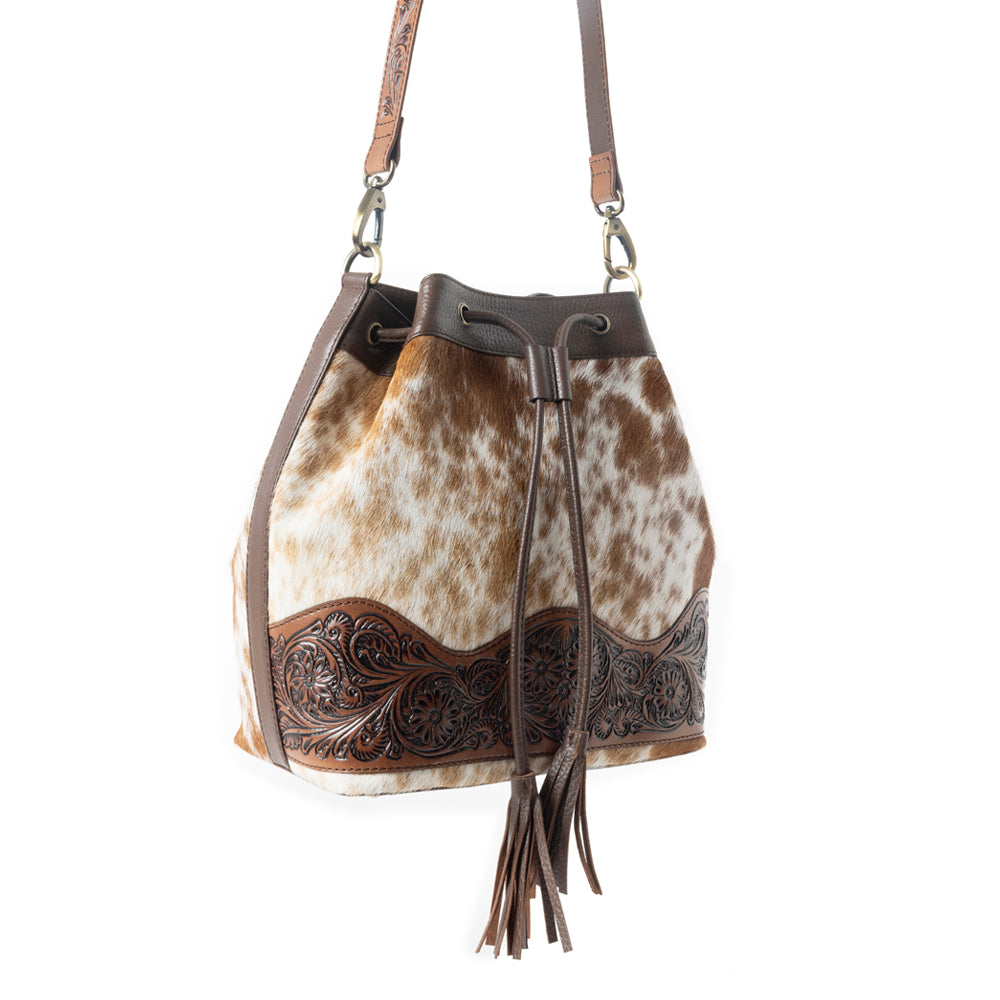 Rustlerâ€™s Charm Handtooled Bucket Bag in Brown