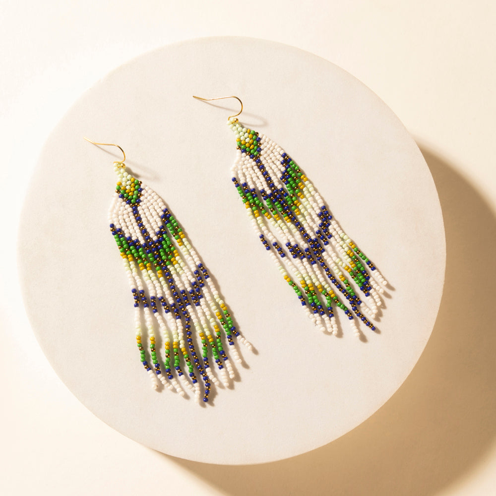 Myra Sage Sky Beaded Fringe Earrings in Cactus Crest