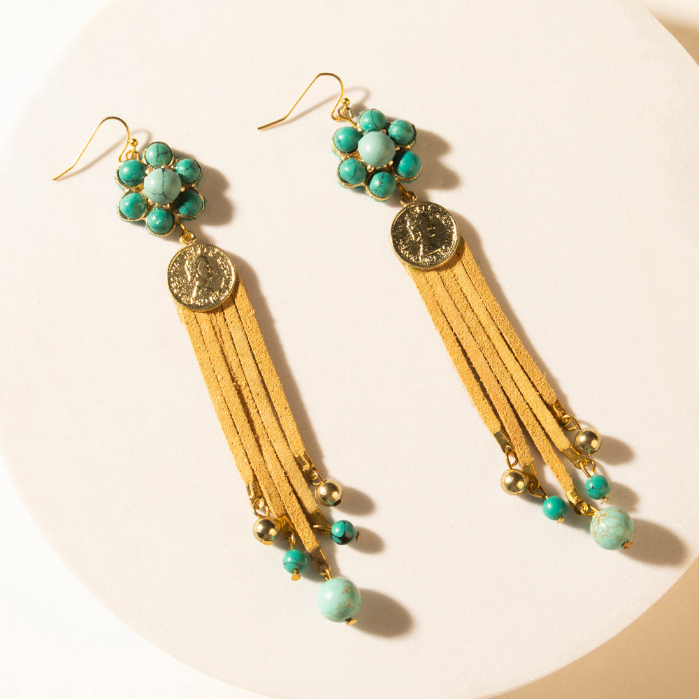 Myra Desert Concho Bloom Drop Earrings in Suede Sand