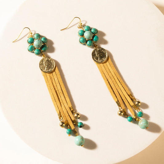 Myra Desert Concho Bloom Drop Earrings in Suede Sand