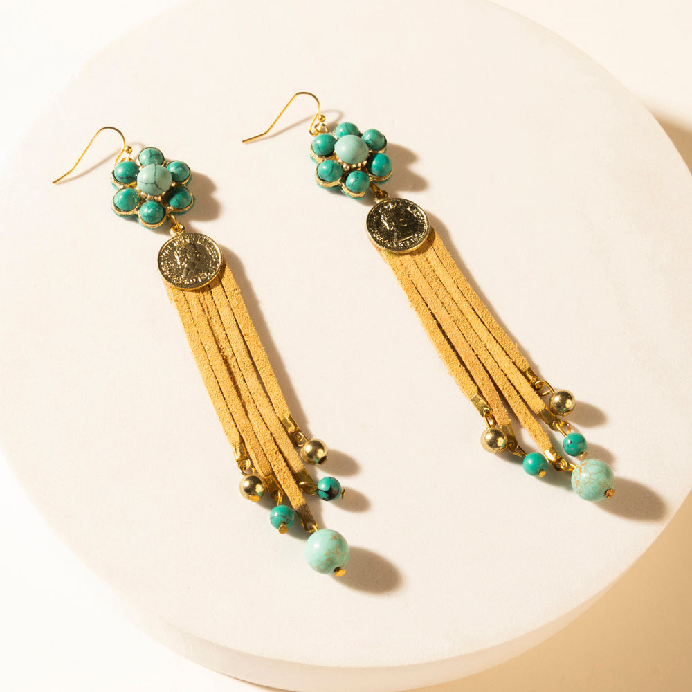 Myra Desert Concho Bloom Drop Earrings in Suede Sand