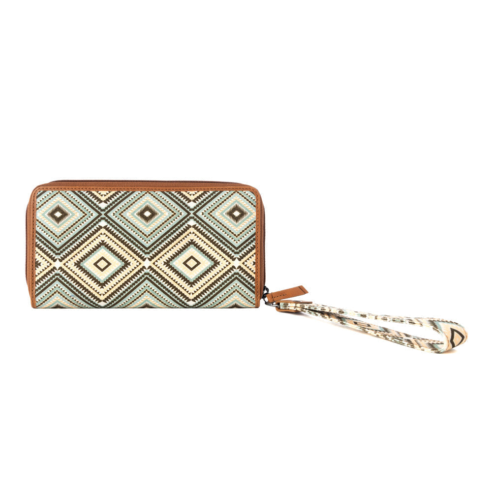 Myra Kilim Trail Western Wallet for Women in brown with leather detail and RFID protection