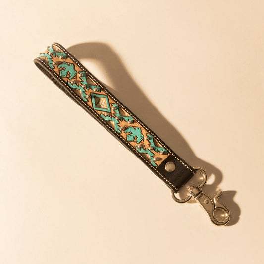 Myra Wildhue Western Key Fob in black with turquoise hand painted detail