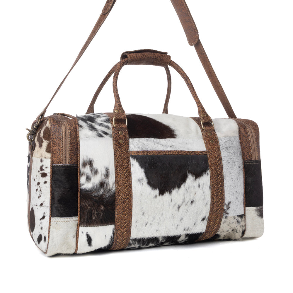 Myra Rustic Vista Handtooled Hairon Ruffle Traveller Bag in Cocoa Frost