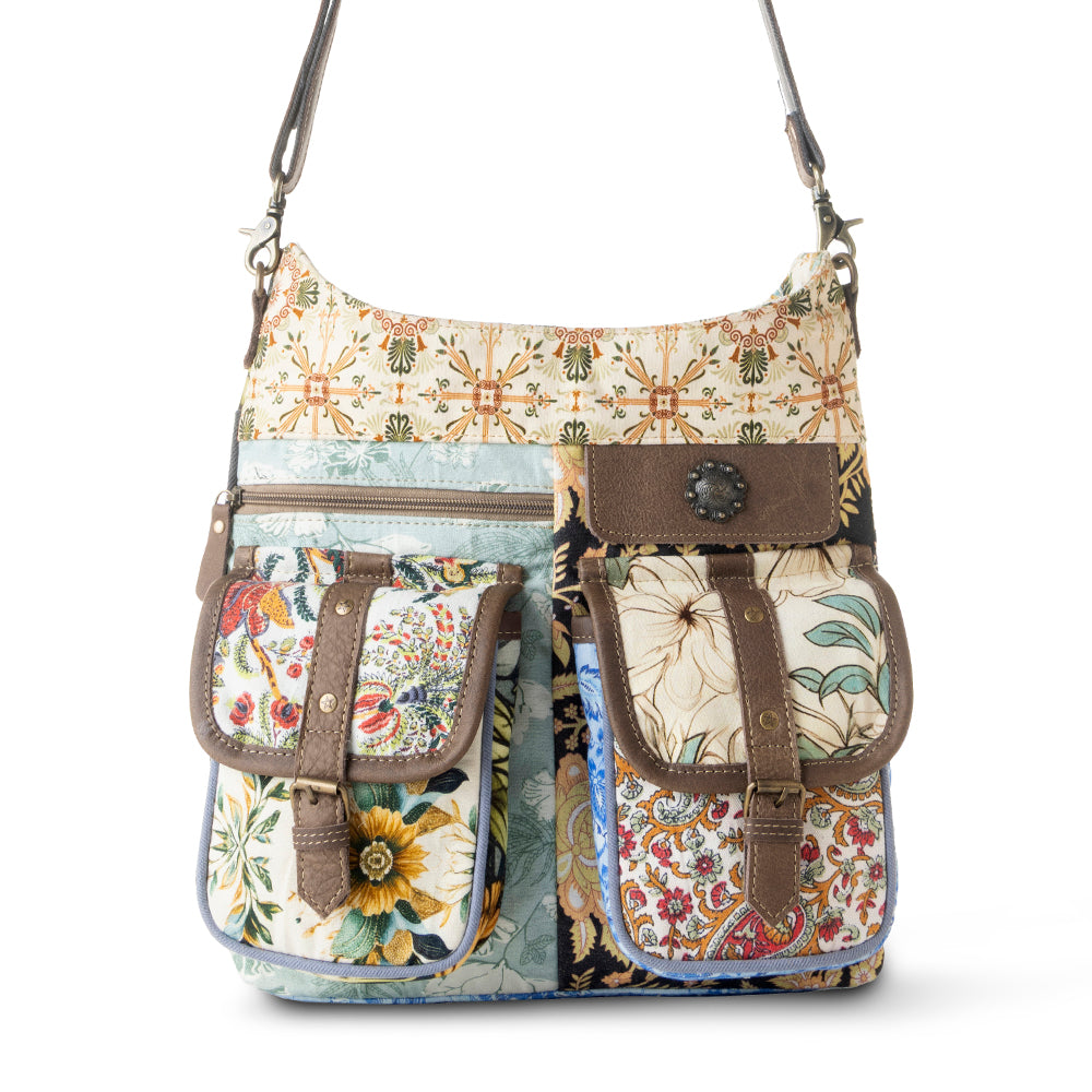 Myra Le Fleur Bel Cowgirl Shoulder Bag for Women in yellow floral with leather and Concho details