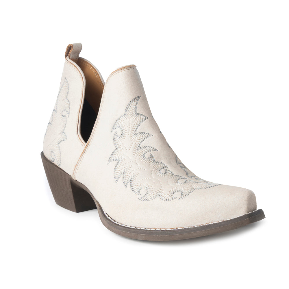 Myra Tempest Embroidered Cowgirl Booties in Ivory for Women in Genuine Leather with Snip Toe