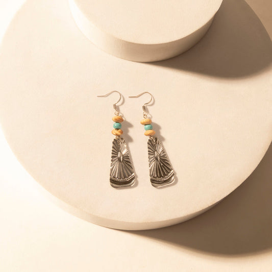 Myra Sedona Sun Dangle Earrings for Women with turquoise tooled detail for everyday western wear