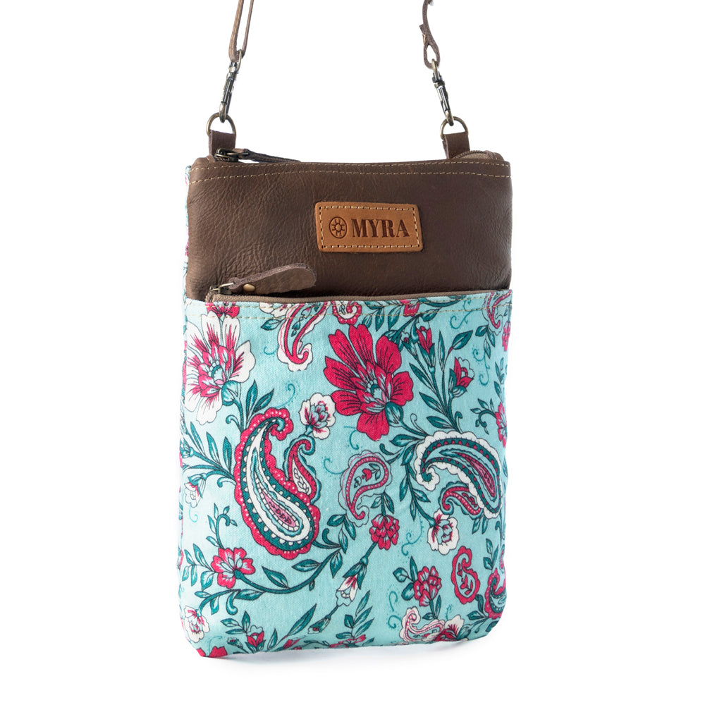 Myra Paisley Spring Floral Crossbody Bag for Women in turquoise with print