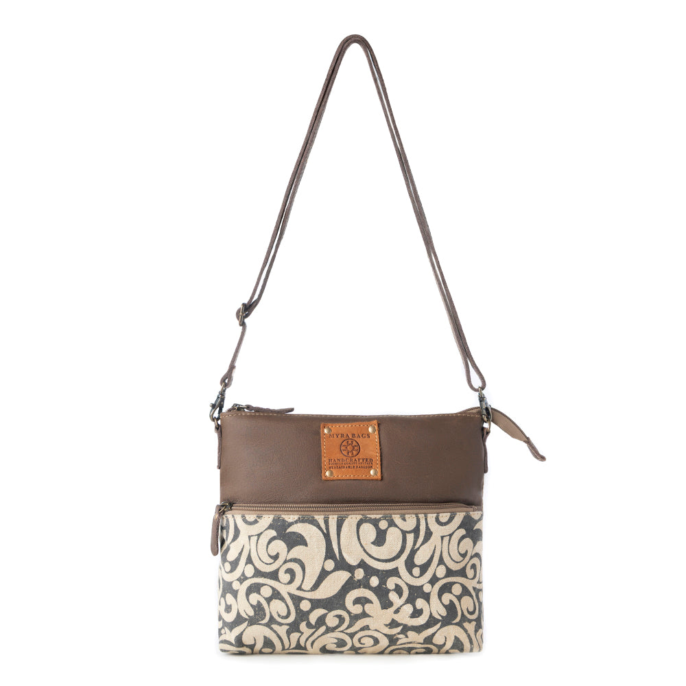 Myra Wildprint Trail upcycled canvas crossbody Bag for Women in ivory with vintage print
