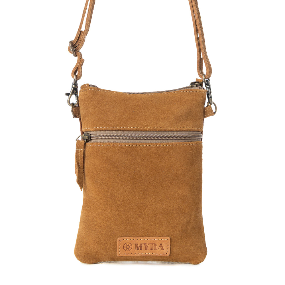 Myra Calico Hairon Crossbody Bag for Women in brown with hairon and handtooled detail